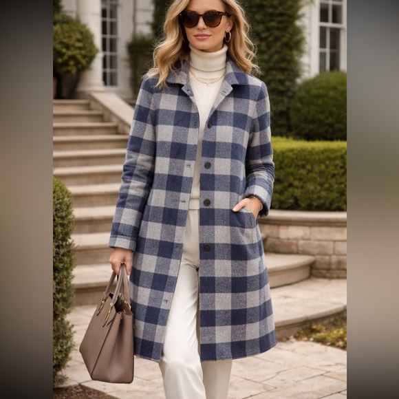 J. McLaughlin Reversible Wool Blend Plaid Coat Gray Blue Classic S 38138 - Picture 3 of 11